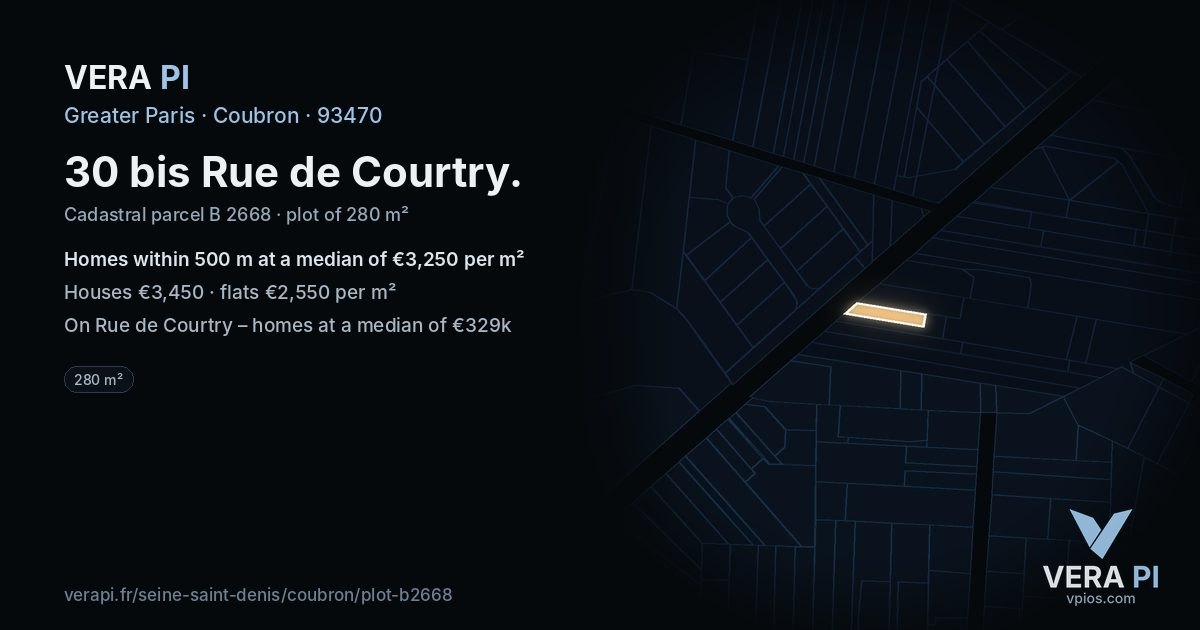 30 bis Rue de Courtry, Coubron at night – the plot lit, the parcels around coloured by the prices near them