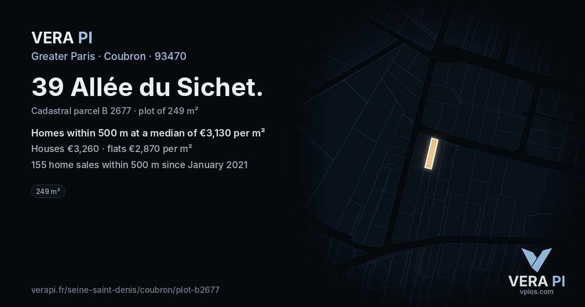 39 Allée du Sichet, Coubron at night – the plot lit, the parcels around coloured by the prices near them