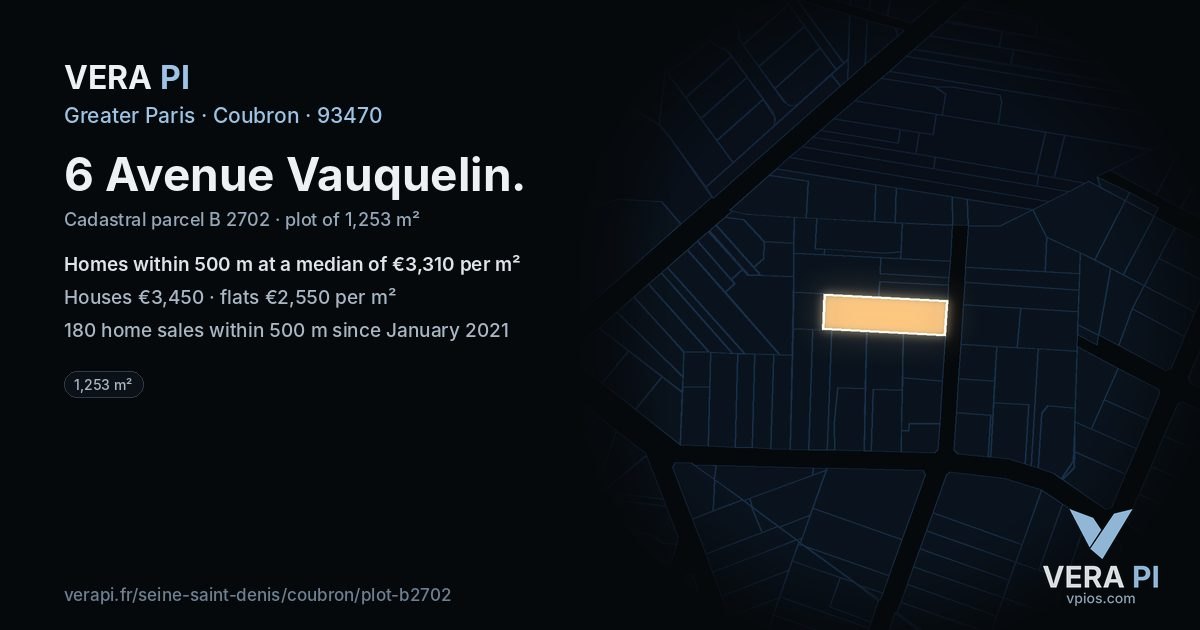 6 Avenue Vauquelin, Coubron at night – the plot lit, the parcels around coloured by the prices near them