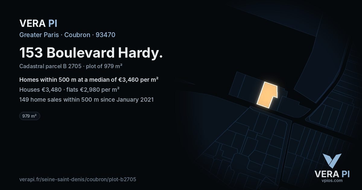153 Boulevard Hardy, Coubron at night – the plot lit, the parcels around coloured by the prices near them