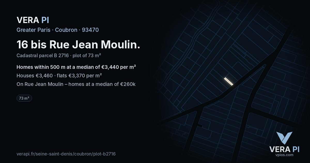 16 bis Rue Jean Moulin, Coubron at night – the plot lit, the parcels around coloured by the prices near them