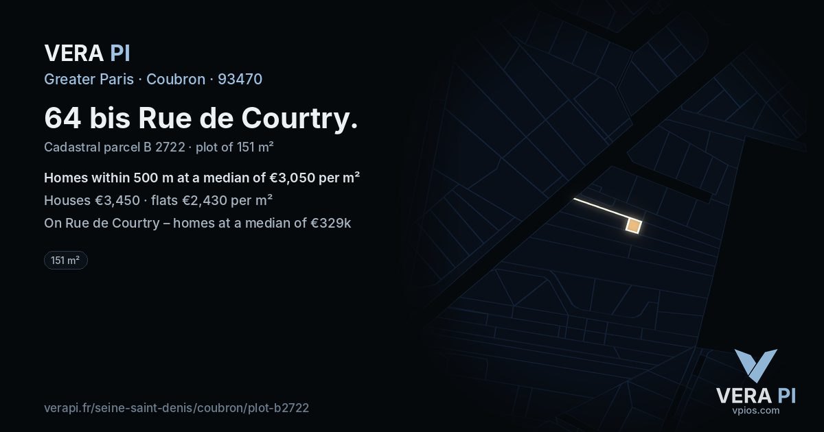 64 bis Rue de Courtry, Coubron at night – the plot lit, the parcels around coloured by the prices near them