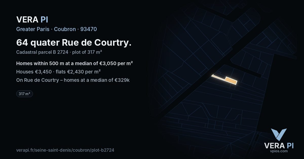 64 quater Rue de Courtry, Coubron at night – the plot lit, the parcels around coloured by the prices near them