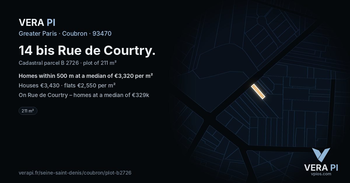 14 bis Rue de Courtry, Coubron at night – the plot lit, the parcels around coloured by the prices near them
