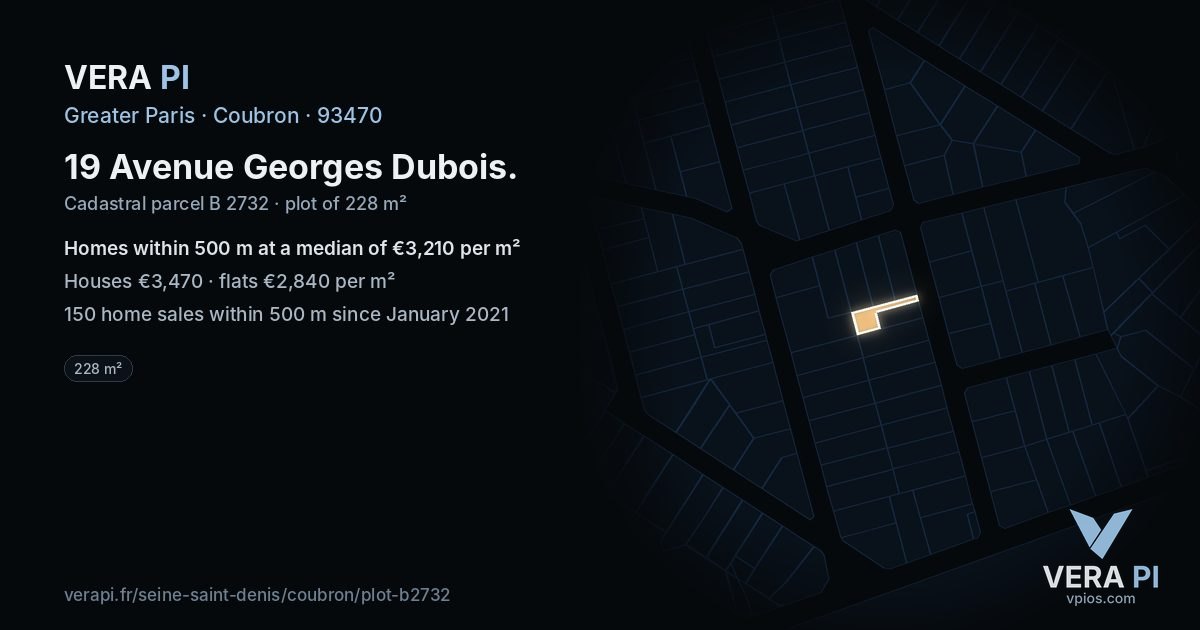 19 Avenue Georges Dubois, Coubron at night – the plot lit, the parcels around coloured by the prices near them