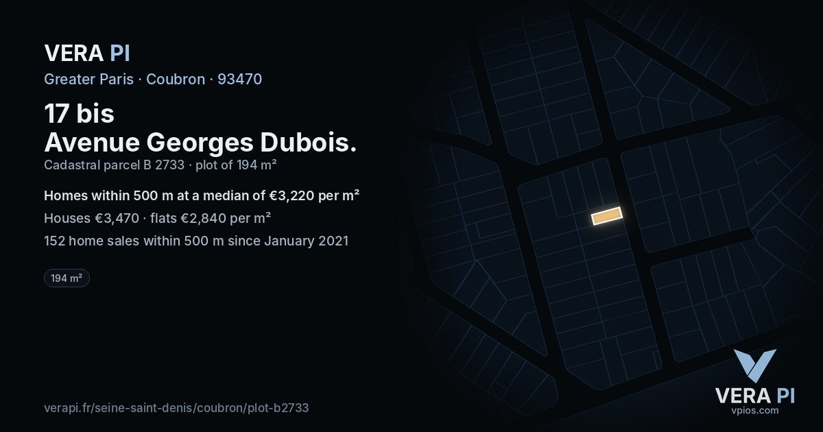 17 bis Avenue Georges Dubois, Coubron at night – the plot lit, the parcels around coloured by the prices near them