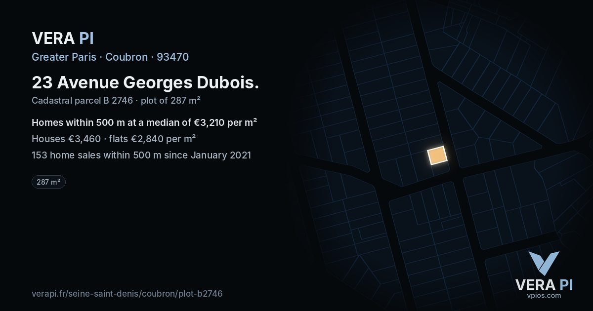 23 Avenue Georges Dubois, Coubron at night – the plot lit, the parcels around coloured by the prices near them