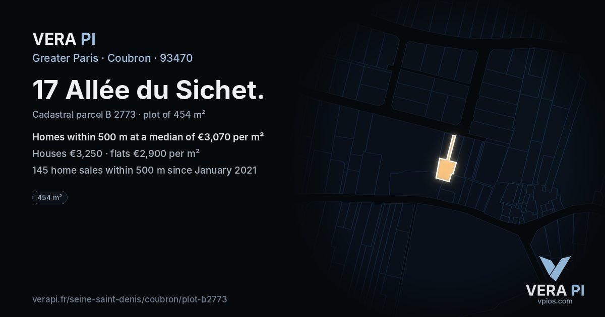 17 Allée du Sichet, Coubron at night – the plot lit, the parcels around coloured by the prices near them
