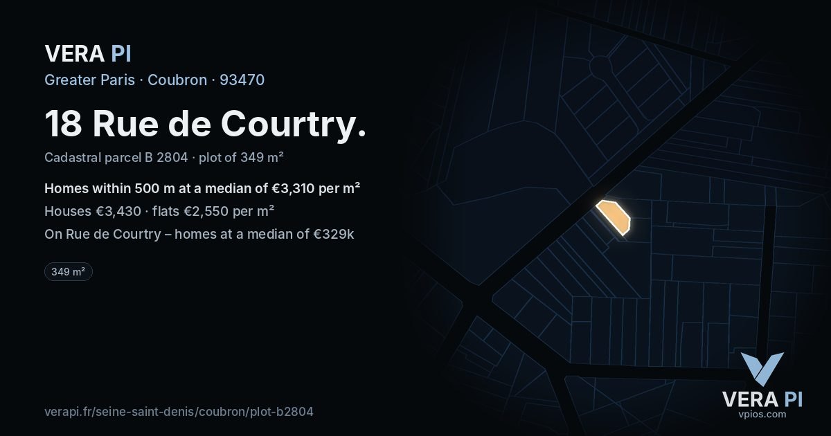 18 Rue de Courtry, Coubron at night – the plot lit, the parcels around coloured by the prices near them
