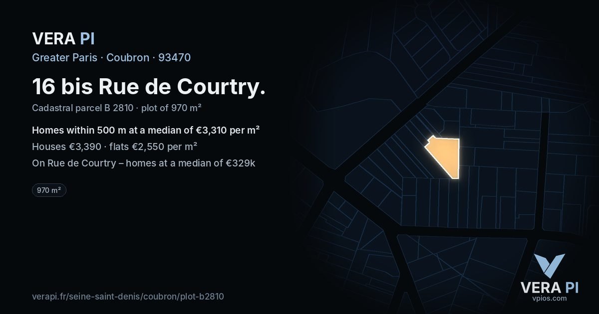 16 bis Rue de Courtry, Coubron at night – the plot lit, the parcels around coloured by the prices near them