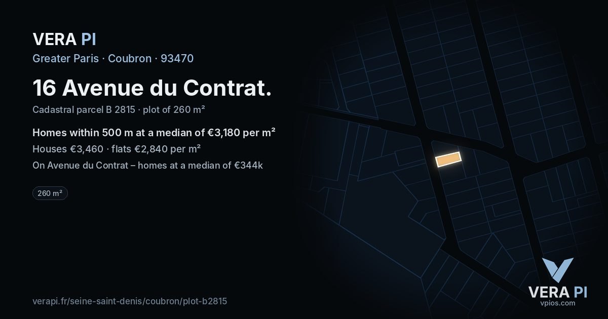 16 Avenue du Contrat, Coubron at night – the plot lit, the parcels around coloured by the prices near them