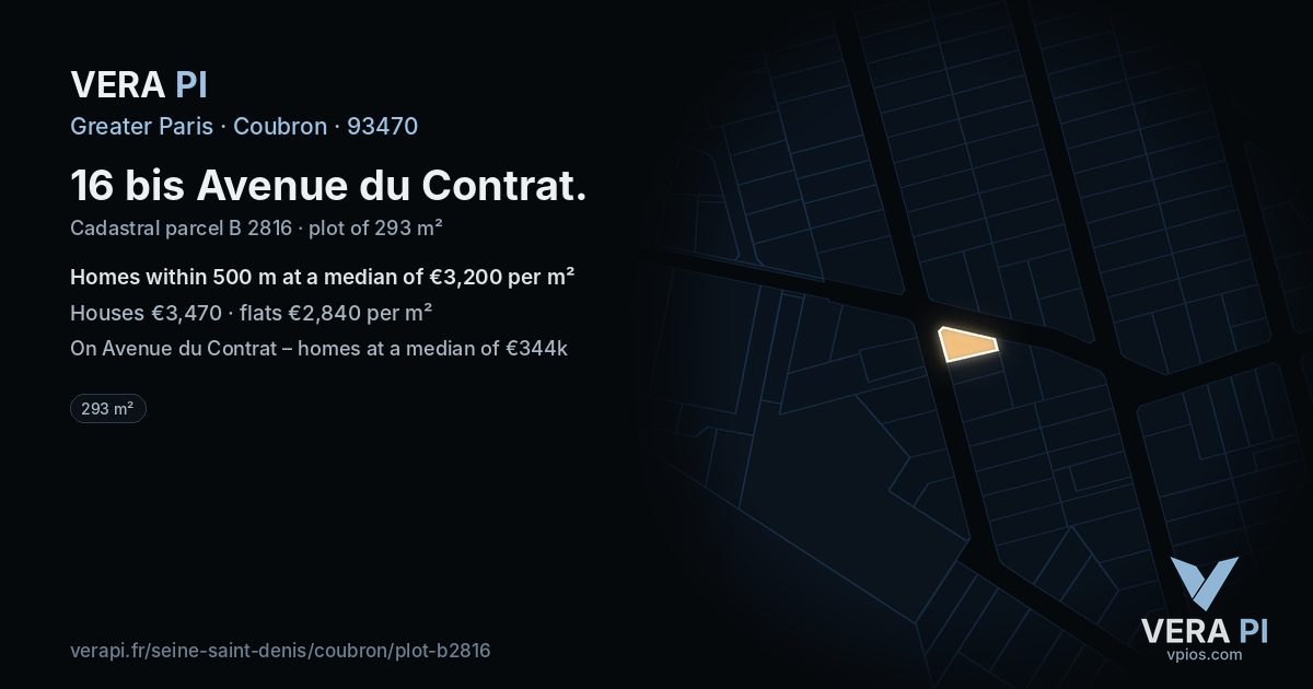 16 bis Avenue du Contrat, Coubron at night – the plot lit, the parcels around coloured by the prices near them