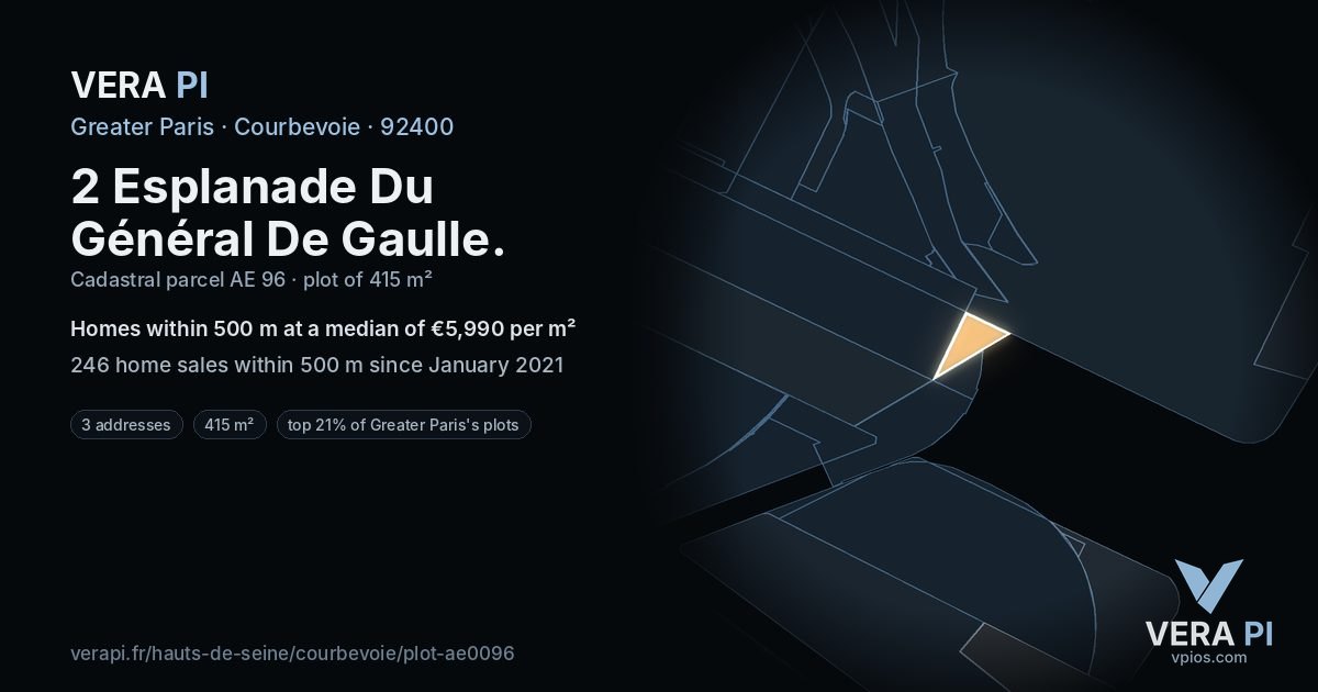 2 Esplanade Du Général De Gaulle, Courbevoie at night – the plot lit, the parcels around coloured by the prices near them