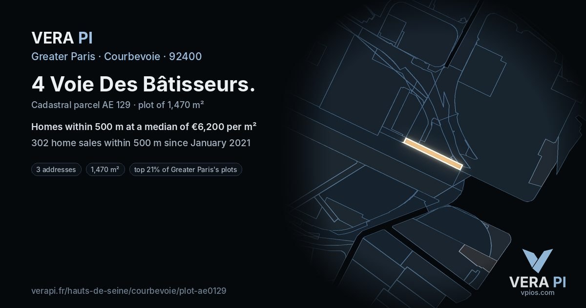 4 Voie Des Bâtisseurs, Courbevoie at night – the plot lit, the parcels around coloured by the prices near them
