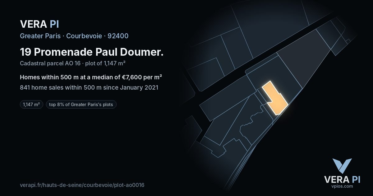 19 Promenade Paul Doumer, Courbevoie at night – the plot lit, the parcels around coloured by the prices near them