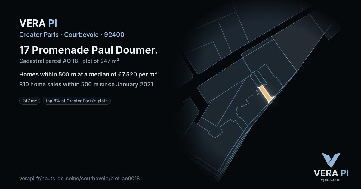 17 Promenade Paul Doumer, Courbevoie at night – the plot lit, the parcels around coloured by the prices near them