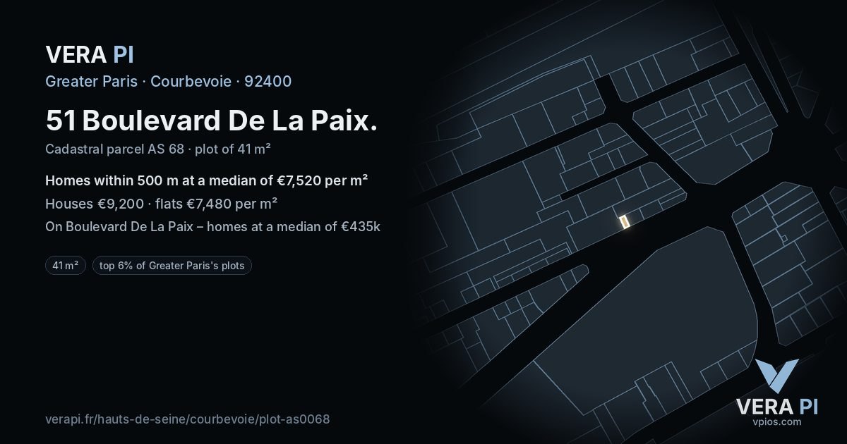 51 Boulevard De La Paix, Courbevoie at night – the plot lit, the parcels around coloured by the prices near them