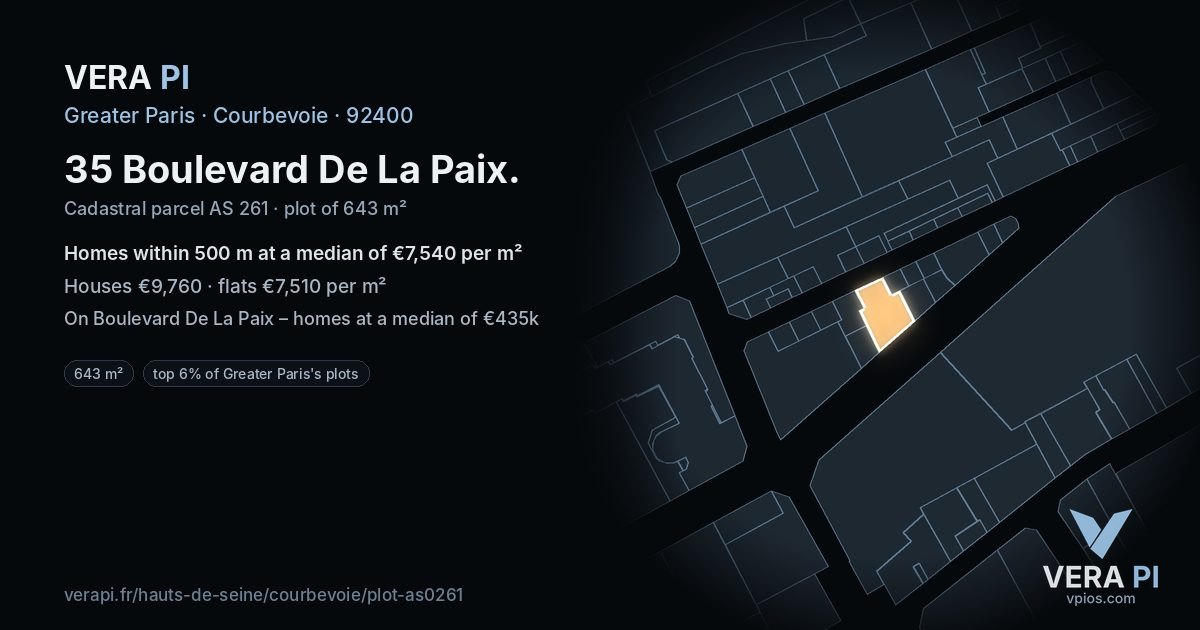35 Boulevard De La Paix, Courbevoie at night – the plot lit, the parcels around coloured by the prices near them