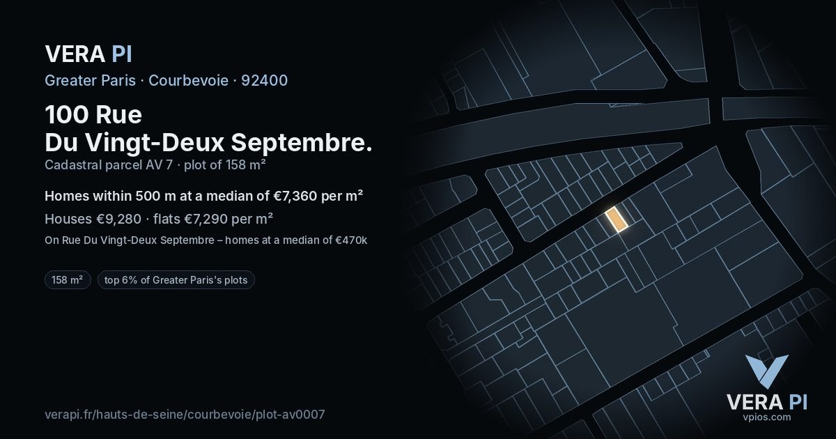 100 Rue Du Vingt-Deux Septembre, Courbevoie at night – the plot lit, the parcels around coloured by the prices near them