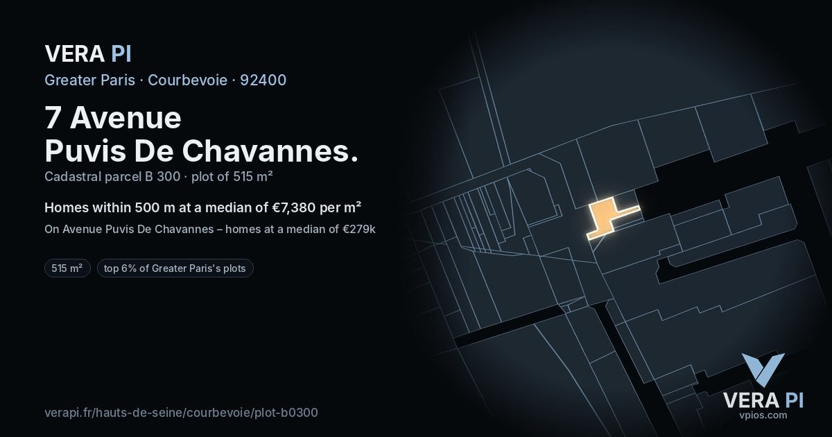 7 Avenue Puvis De Chavannes, Courbevoie at night – the plot lit, the parcels around coloured by the prices near them