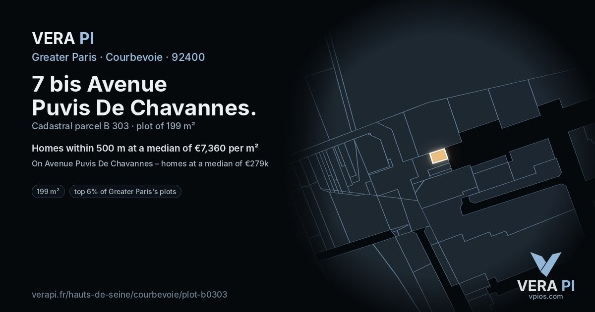 7 bis Avenue Puvis De Chavannes, Courbevoie at night – the plot lit, the parcels around coloured by the prices near them