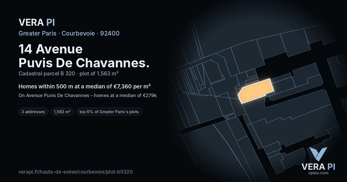 14 Avenue Puvis De Chavannes, Courbevoie at night – the plot lit, the parcels around coloured by the prices near them