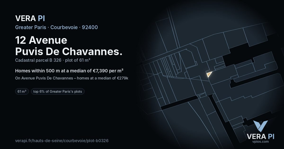 12 Avenue Puvis De Chavannes, Courbevoie at night – the plot lit, the parcels around coloured by the prices near them