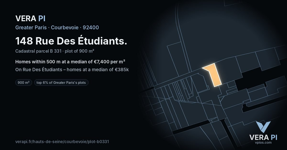 148 Rue Des Étudiants, Courbevoie at night – the plot lit, the parcels around coloured by the prices near them