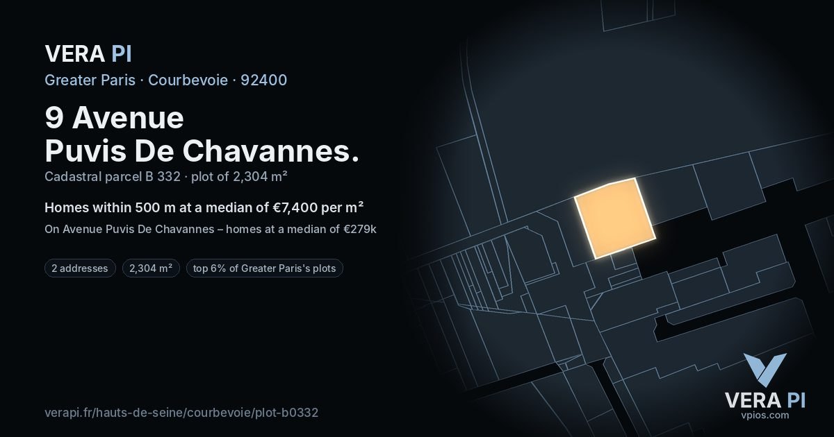 9 Avenue Puvis De Chavannes, Courbevoie at night – the plot lit, the parcels around coloured by the prices near them