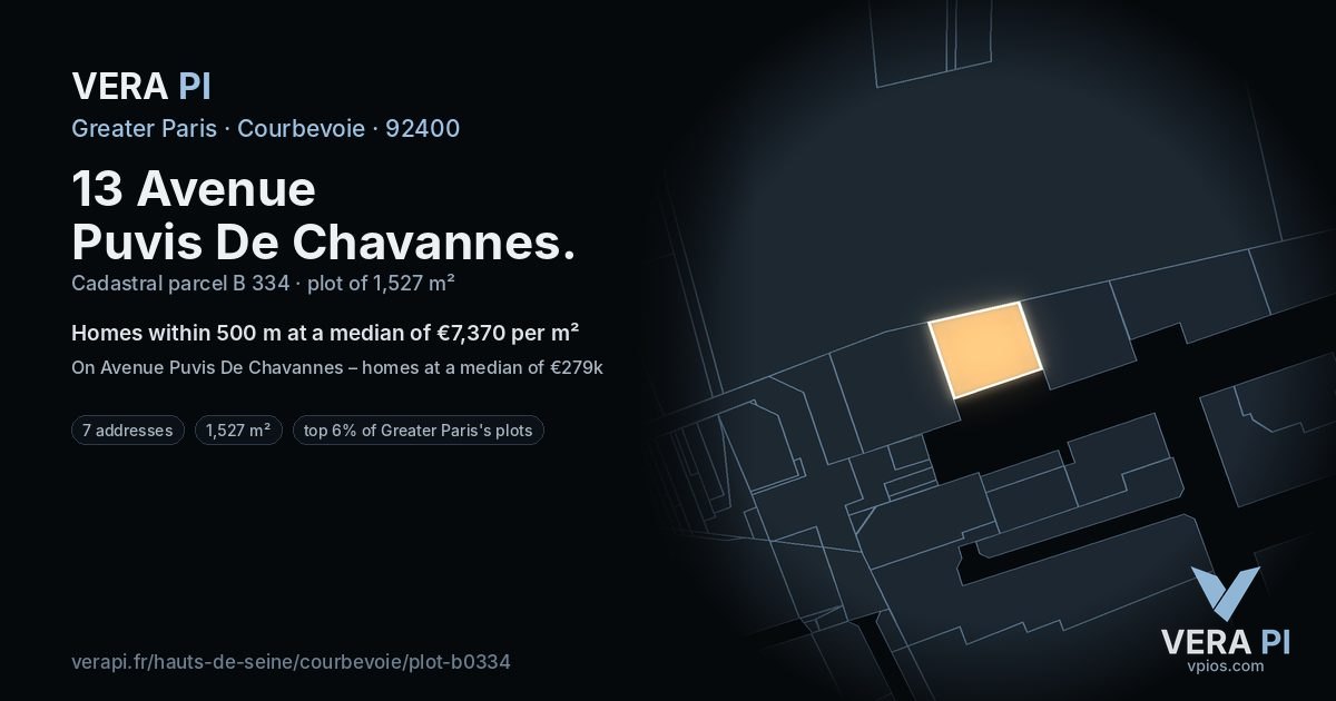 13 Avenue Puvis De Chavannes, Courbevoie at night – the plot lit, the parcels around coloured by the prices near them