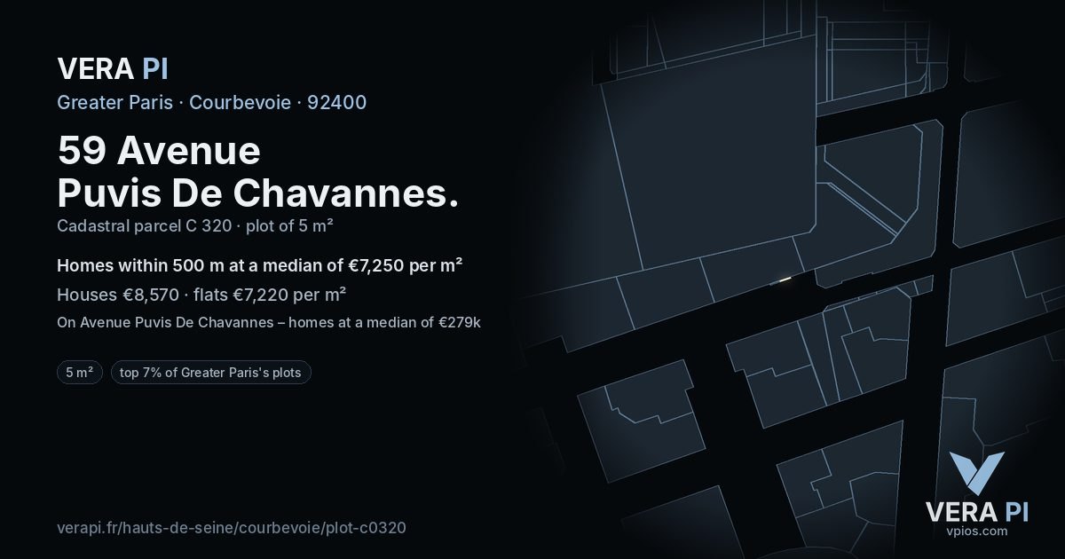59 Avenue Puvis De Chavannes, Courbevoie at night – the plot lit, the parcels around coloured by the prices near them