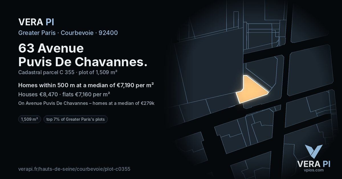 63 Avenue Puvis De Chavannes, Courbevoie at night – the plot lit, the parcels around coloured by the prices near them