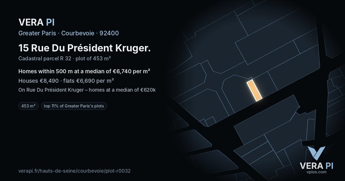 15 Rue Du Président Kruger, Courbevoie at night – the plot lit, the parcels around coloured by the prices near them
