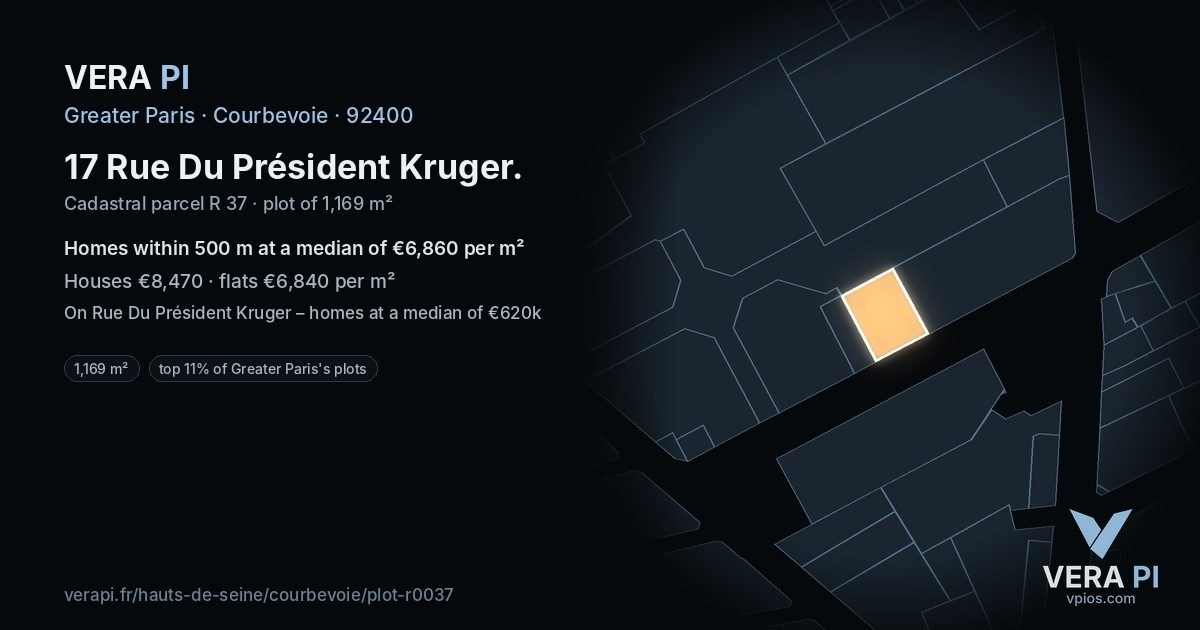 17 Rue Du Président Kruger, Courbevoie at night – the plot lit, the parcels around coloured by the prices near them