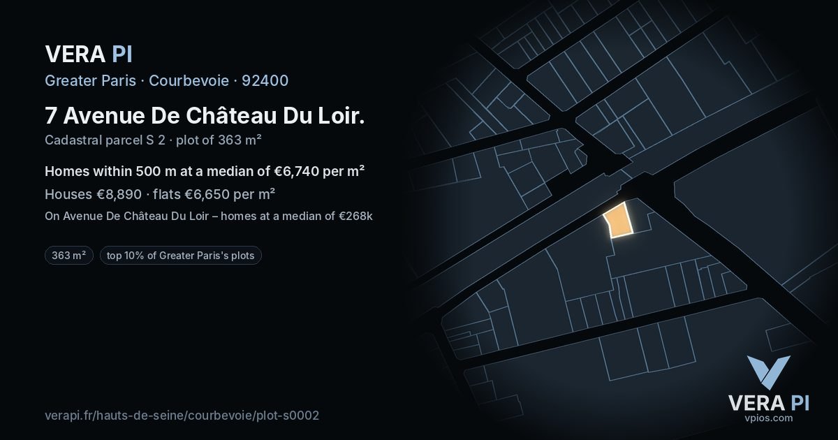 7 Avenue De Château Du Loir, Courbevoie at night – the plot lit, the parcels around coloured by the prices near them