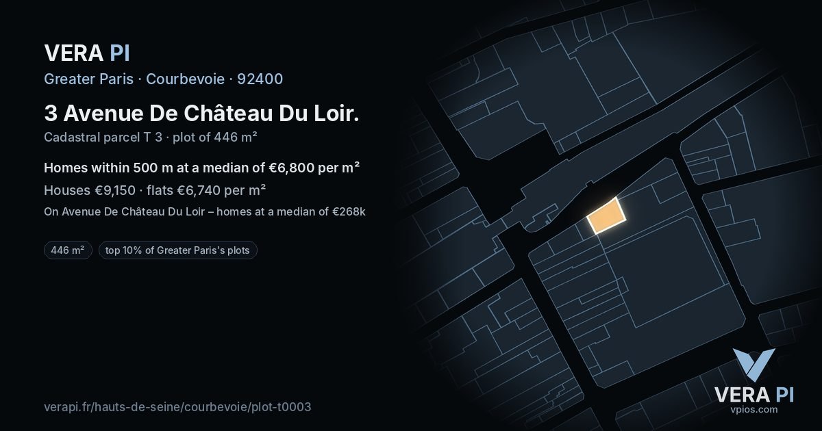 3 Avenue De Château Du Loir, Courbevoie at night – the plot lit, the parcels around coloured by the prices near them