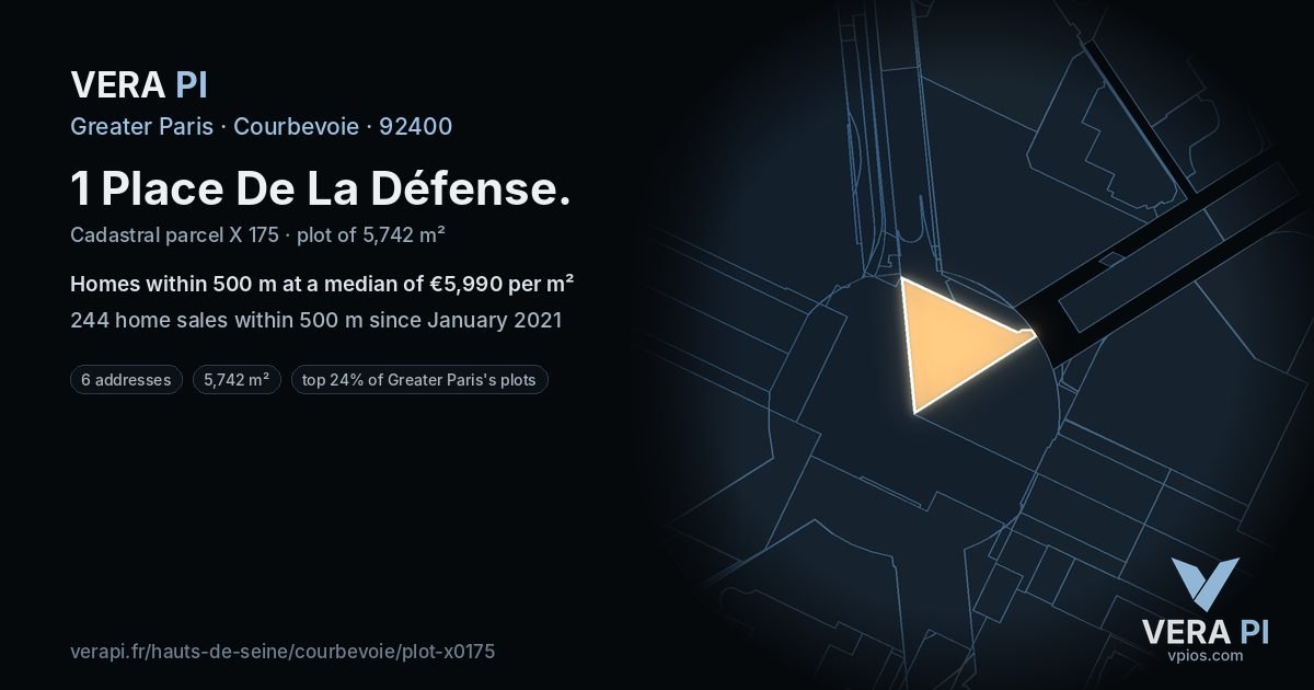 1 Place De La Défense, Courbevoie at night – the plot lit, the parcels around coloured by the prices near them