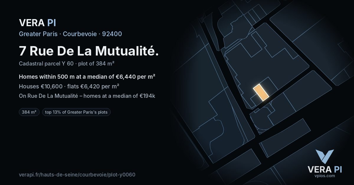 7 Rue De La Mutualité, Courbevoie at night – the plot lit, the parcels around coloured by the prices near them