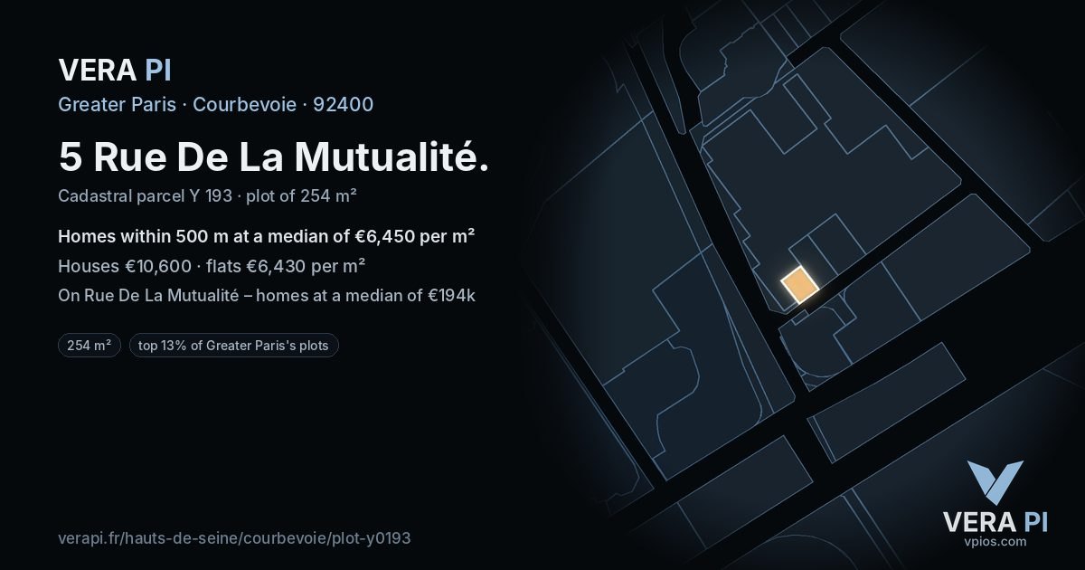 5 Rue De La Mutualité, Courbevoie at night – the plot lit, the parcels around coloured by the prices near them
