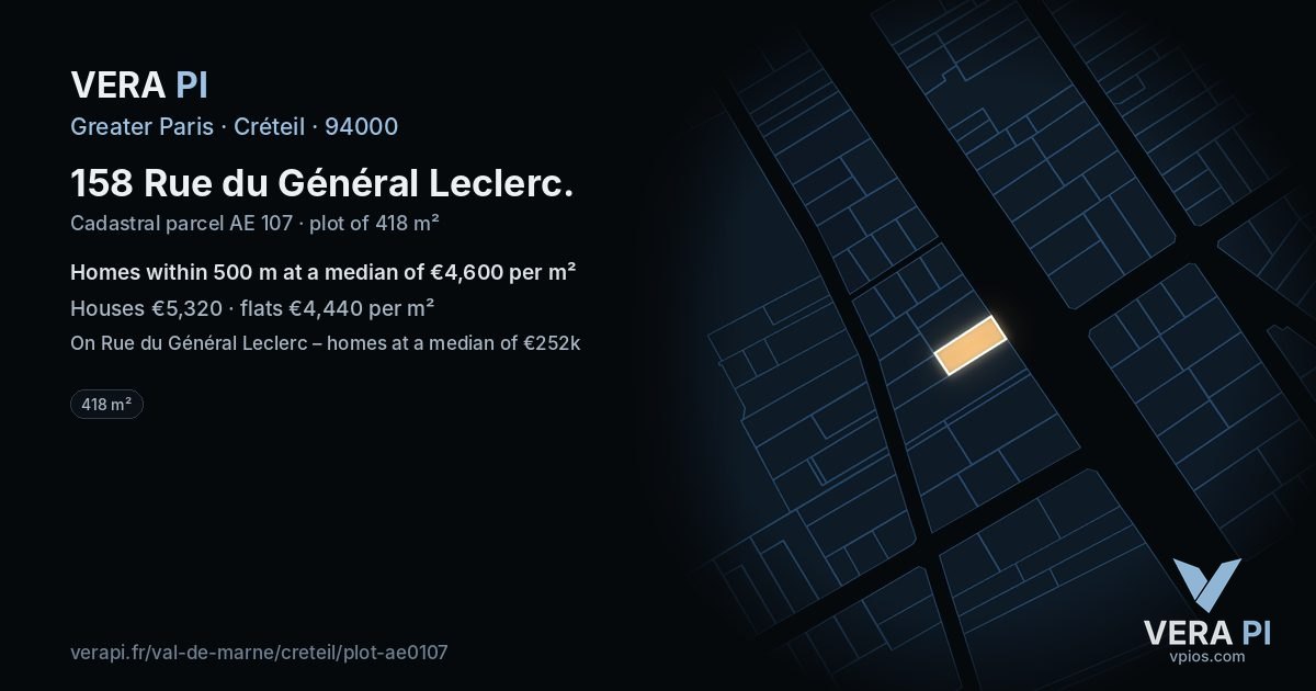 158 Rue du Général Leclerc, Créteil at night – the plot lit, the parcels around coloured by the prices near them