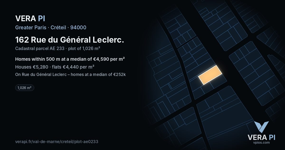 162 Rue du Général Leclerc, Créteil at night – the plot lit, the parcels around coloured by the prices near them