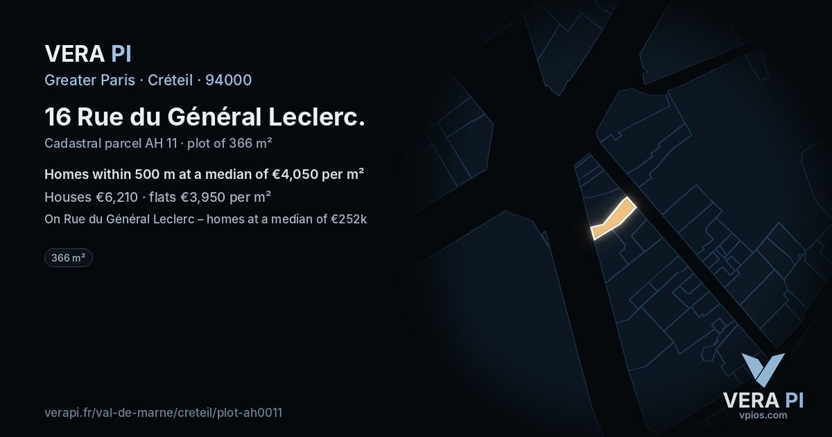 16 Rue du Général Leclerc, Créteil at night – the plot lit, the parcels around coloured by the prices near them