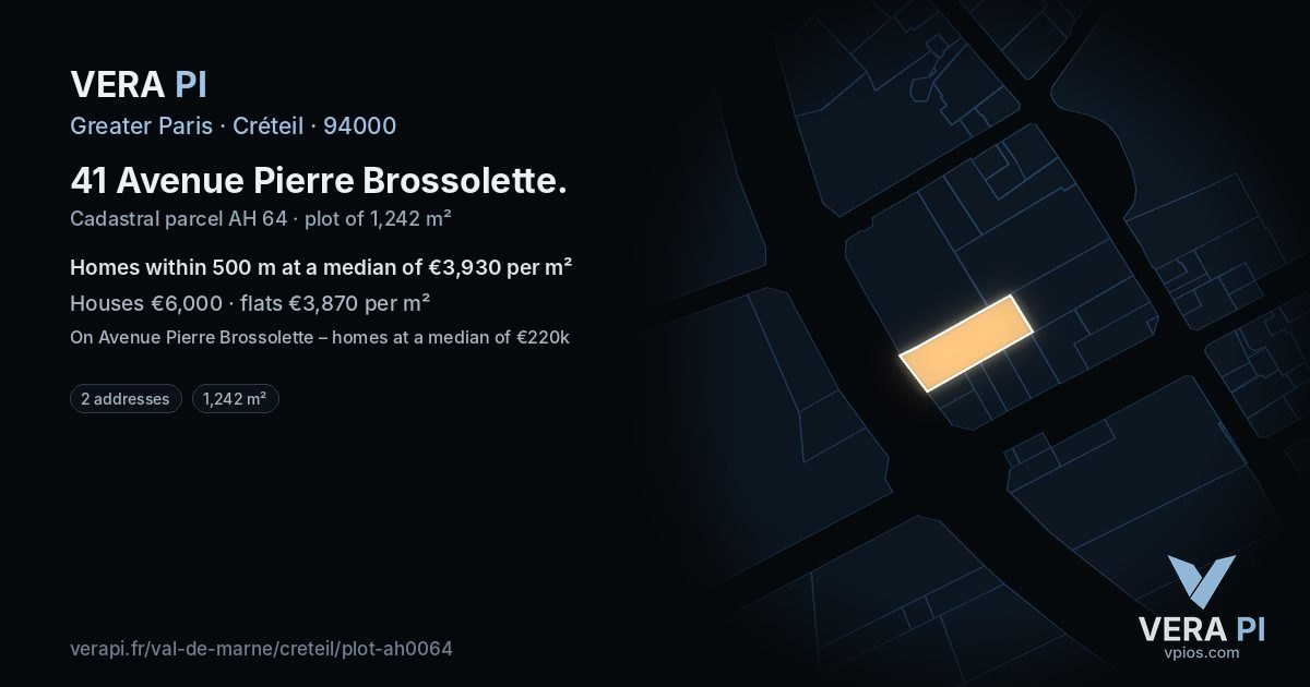 41 Avenue Pierre Brossolette, Créteil at night – the plot lit, the parcels around coloured by the prices near them