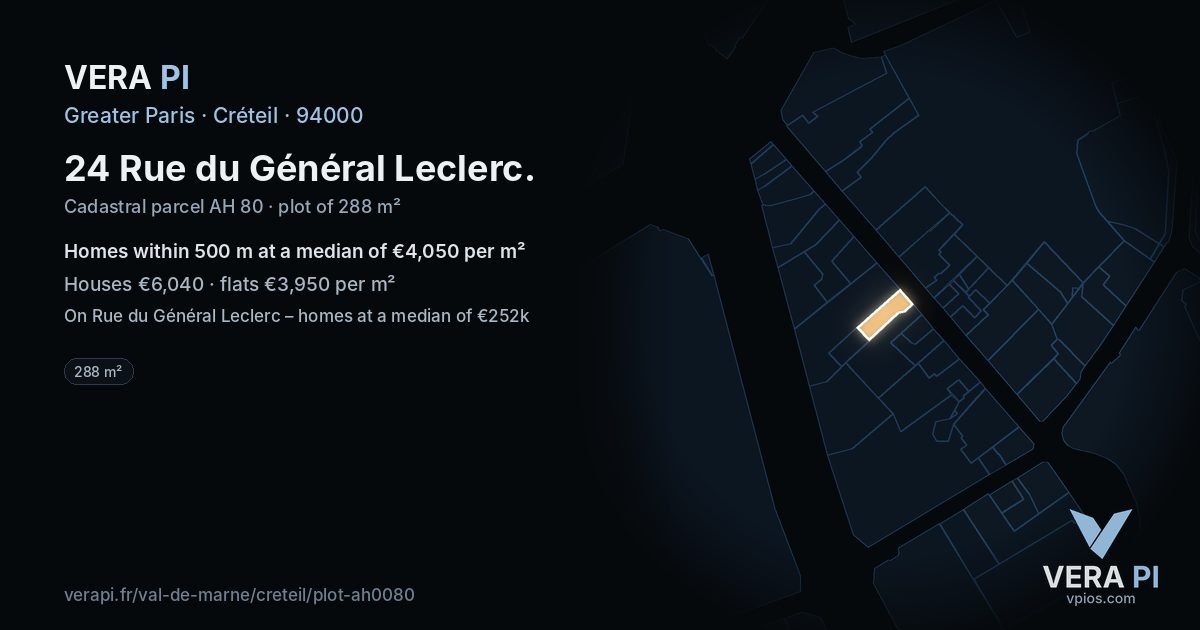 24 Rue du Général Leclerc, Créteil at night – the plot lit, the parcels around coloured by the prices near them