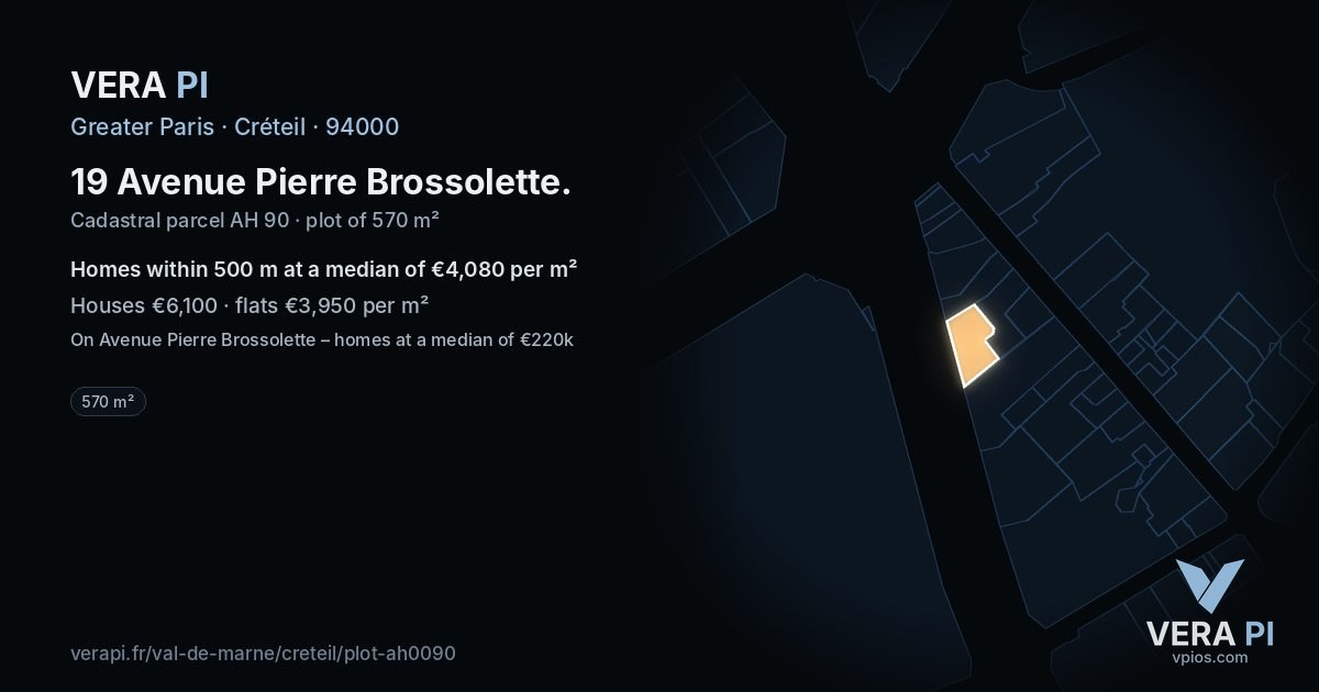 19 Avenue Pierre Brossolette, Créteil at night – the plot lit, the parcels around coloured by the prices near them