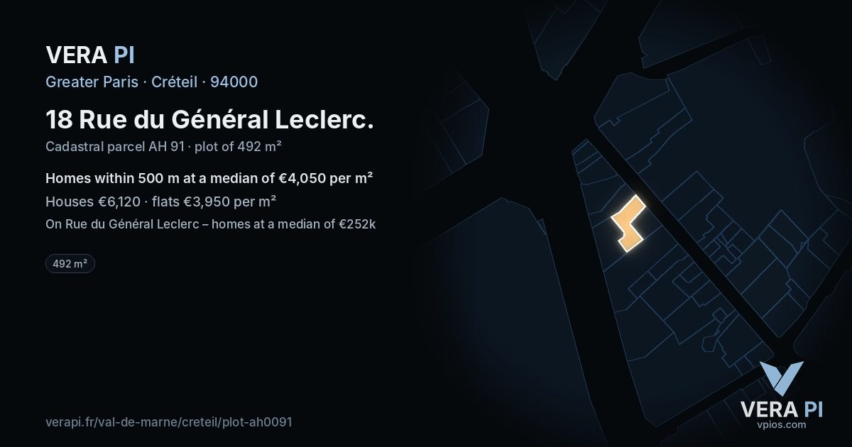 18 Rue du Général Leclerc, Créteil at night – the plot lit, the parcels around coloured by the prices near them
