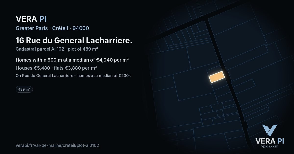 16 Rue du General Lacharriere, Créteil at night – the plot lit, the parcels around coloured by the prices near them