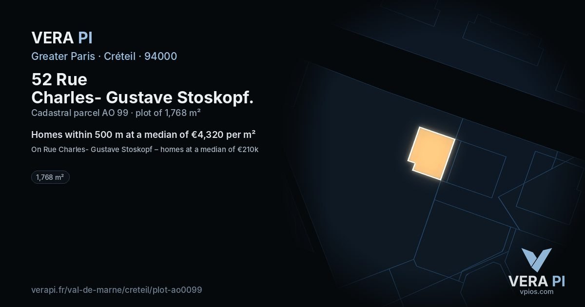 52 Rue Charles- Gustave Stoskopf, Créteil at night – the plot lit, the parcels around coloured by the prices near them