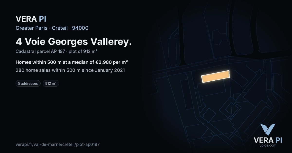 4 Voie Georges Vallerey, Créteil at night – the plot lit, the parcels around coloured by the prices near them