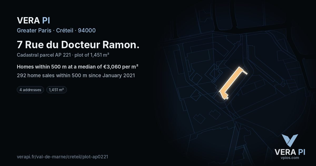 7 Rue du Docteur Ramon, Créteil at night – the plot lit, the parcels around coloured by the prices near them